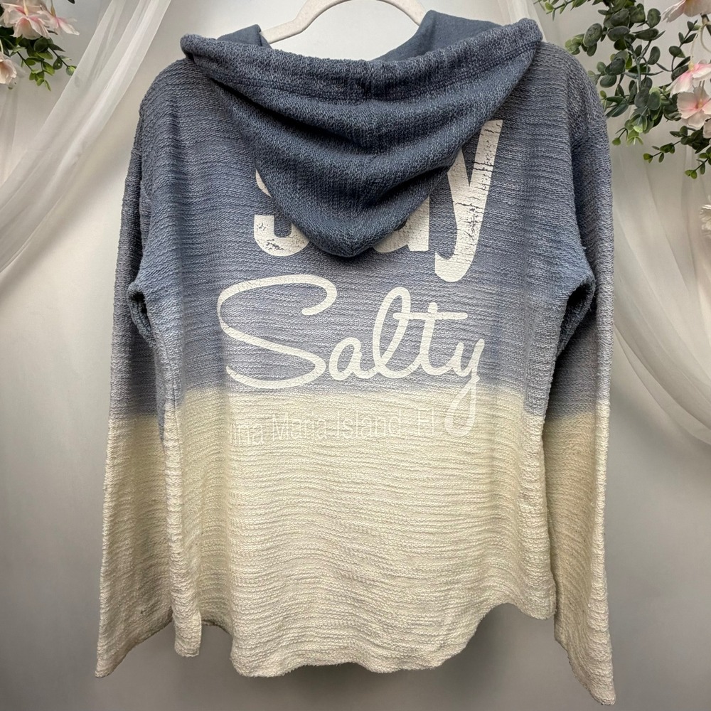 Southern Spirit Stay Salty Anna Maria Island Ombre Hoodie Blue Cream Medium - Picture 2 of 7